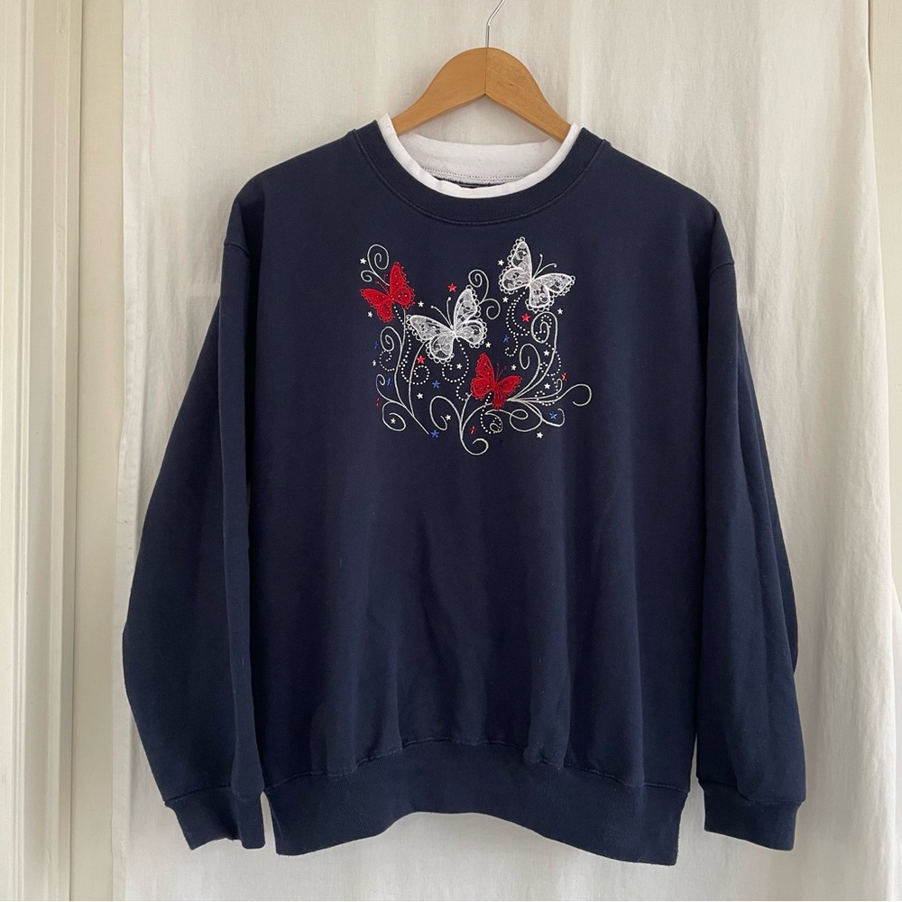 Navy Blue Sweatshirt with Sparkly Butterfly Design